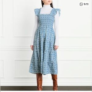 Hill House Ellie Nap Dress Trailing Vine Blue Crepe Size Small